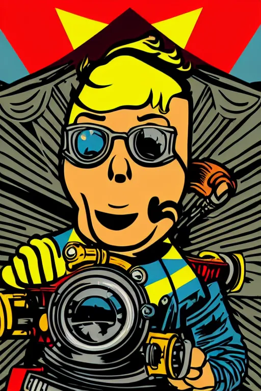 Image similar to fallout 7 6 retro futurist illustration art by butcher billy, sticker, colorful, illustration, highly detailed, simple, smooth and clean vector curves, no jagged lines, vector art, smooth andy warhol style