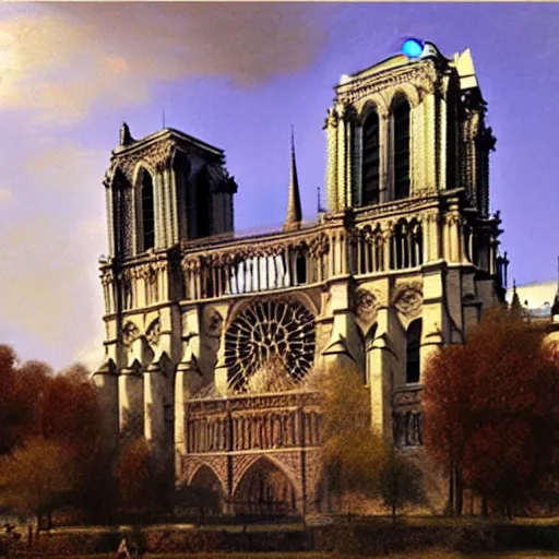 Image similar to brutalist notre dame cathedral, by albert bierstadt, trending on artstation