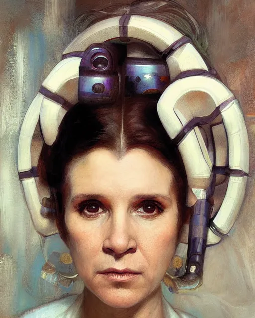 Image similar to portrait of a Princess Leia by Mandy Jurgens and Richard Schmid and chuck close and mucha