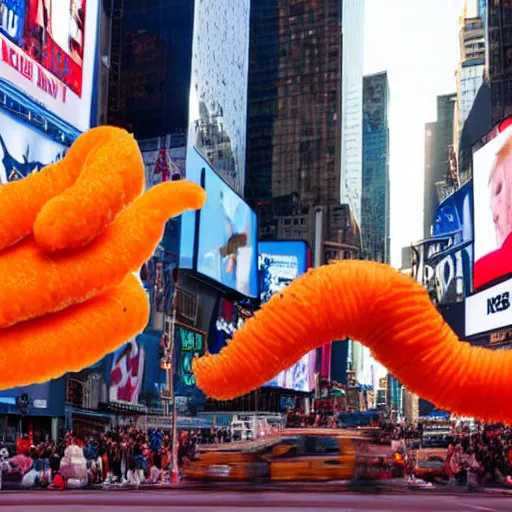 Image similar to photograph of Donald trump licking a giant Cheeto in times square