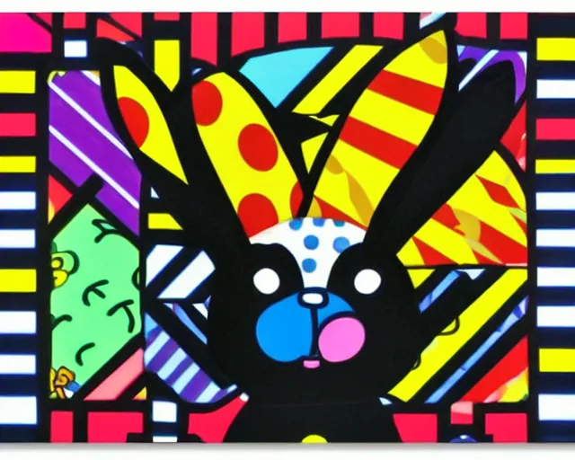 Image similar to a super cute black bunny, fine art by romero britto