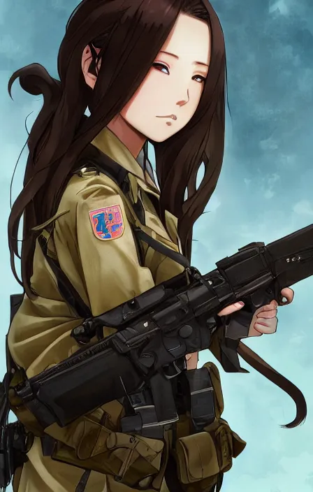 Prompt: infantry girl, anime style, long hair, hair down, symmetrical facial features, from girls frontline, hyper realistic, pale skin, 4 k, rule of thirds, extreme detail, detailed drawing, trending artstation, hd, special forces, trading card, by alphonse mucha, greg rutkowski, sharp focus, backlit