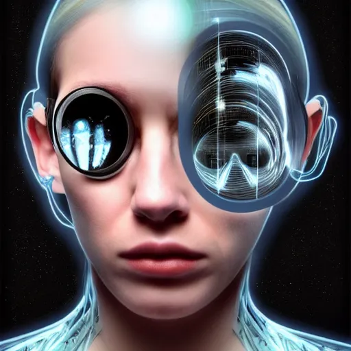 Image similar to portrait of human with terrible cyber augmentations, sci-fi, high definition details hyperrealistic, digital art, artstasion, deep depth of field