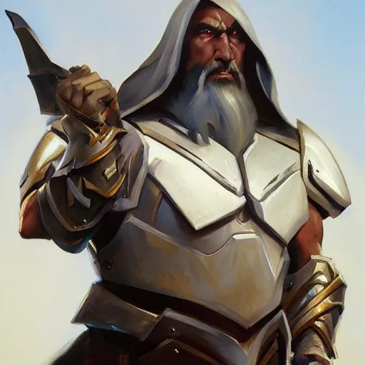 Image similar to greg manchess portrait painting of partially armored saruman as overwatch character, medium shot, asymmetrical, profile picture, organic painting, sunny day, matte painting, bold shapes, hard edges, street art, trending on artstation, by huang guangjian and gil elvgren and sachin teng