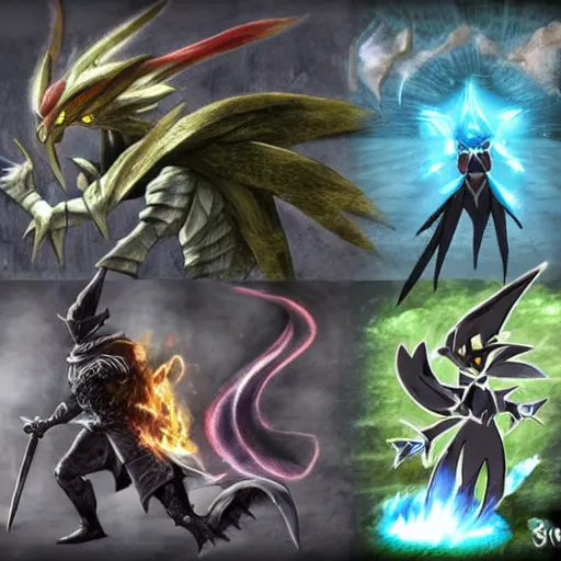 Image similar to dark souls in the style of pokemon