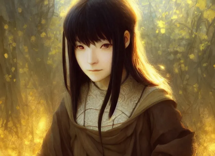 Image similar to lain iwakura from serial experiments lain as medieval peasant in spring wonderful masterpiece highly detailed scifi, beautiful cinematic light deep focus, elegant, digital painting, smooth, sharp focus, golden ratio, dramatic illumination, ultra realistic, 4 k, art by greg rutkowski wlop rossdraws