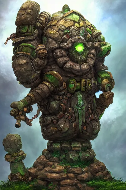 Prompt: zelda fantasy art giant golem troll wood rock greeble gemstone, global illumination ray tracing hdr fanart arstation by sung choi and eric pfeiffer and gabriel garza and casper konefal