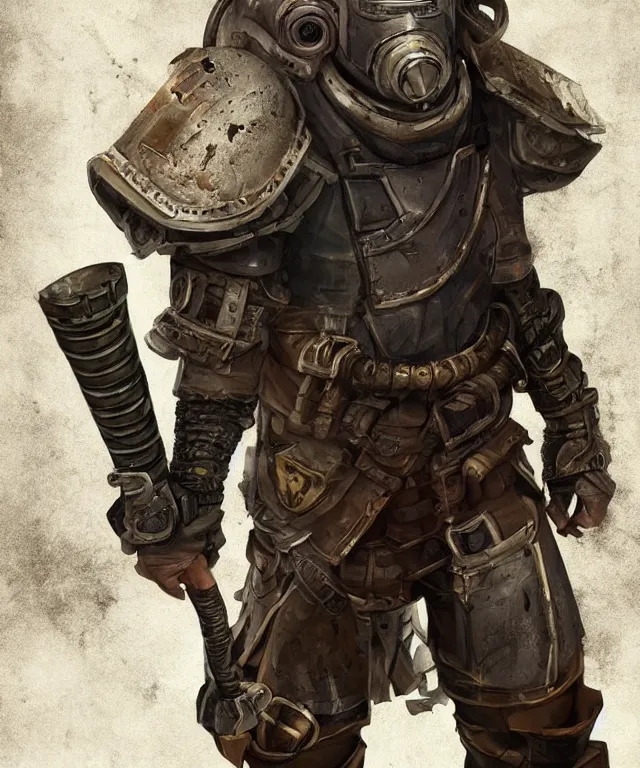 Image similar to full body character portrait of a post - apocalyptic knight in the style of pathfinder / fallout trending on artstation deviantart pinterest photorealistic hd 8 k highlights and shadow detailed high resolution