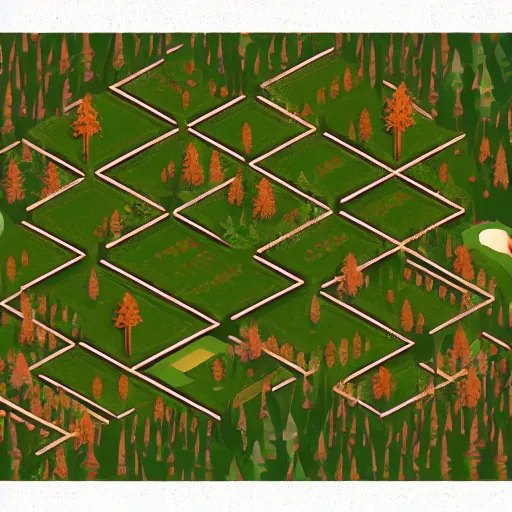 Prompt: isometric forest in winter, game art in style of sephirotart, glow