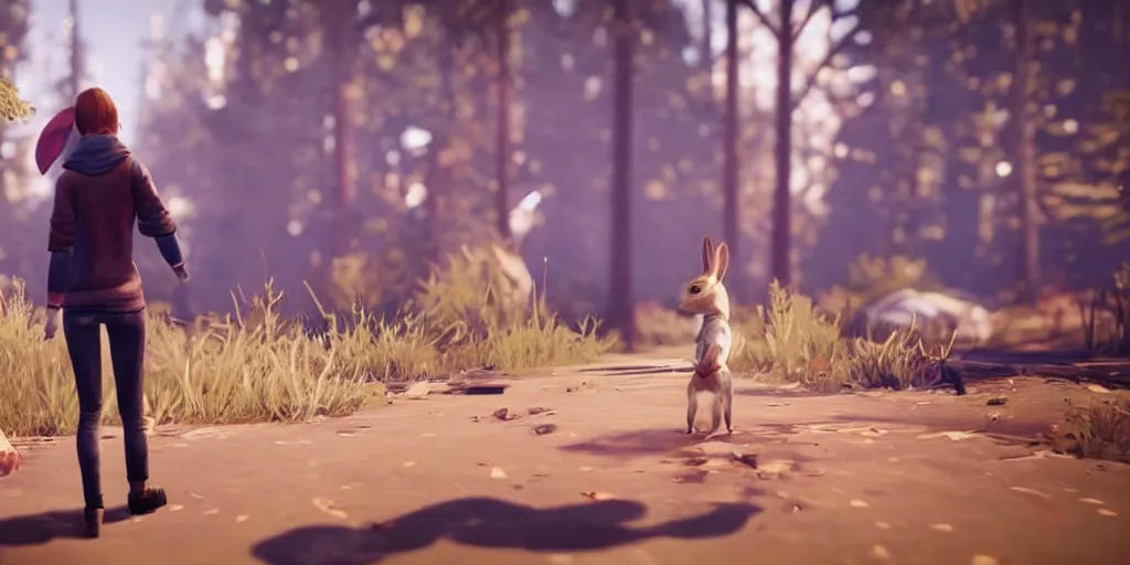 Prompt: a rabbit in the video game life is strange