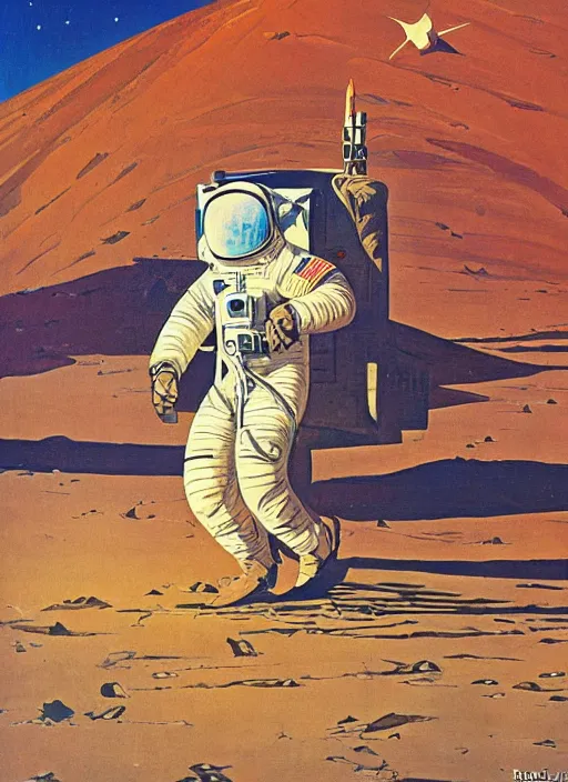 Prompt: an astronaut in the desert by robert mccall