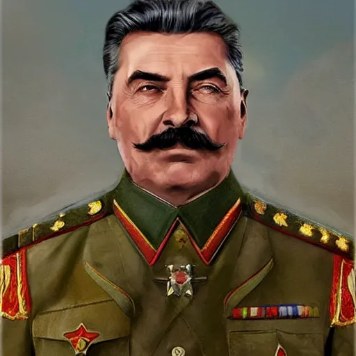 Image similar to joseph stalin as holy emperor of mother russia, face portrait, epic, military art, hd shot, digital portrait, beautiful, artstation, comic style, by artgerm, guy denning, jakub rozalski, magali villeneuve and charlie bowater