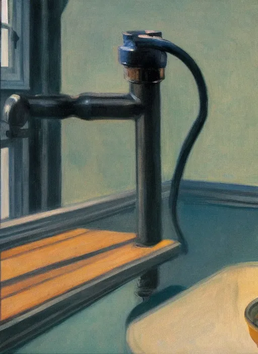 Image similar to water faucet dripping Edward Hopper, highly detailed