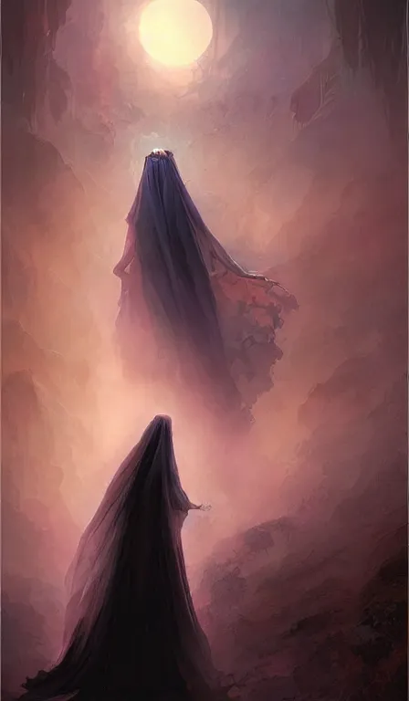 Image similar to goddess of night, dressed in a veil of mist, by marc simonetti