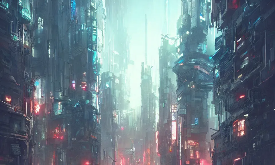 Prompt: A cyberpunk city, designed by Greg Rutkowski. Trending on Artstation