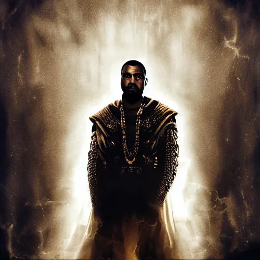 Image similar to Portrait of Kanye West as the god-emperor of mankind, amazing splashscreen artwork, splash art, head slightly tilted, natural light, elegant, intricate, fantasy, atmospheric lighting, cinematic, matte painting