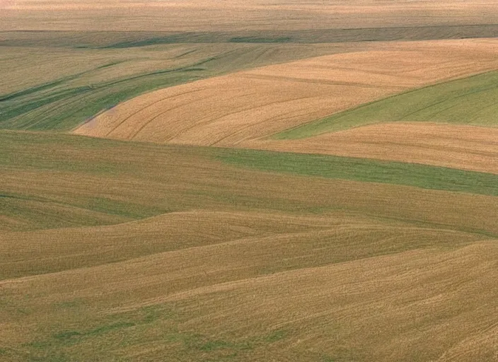 Prompt: painterly minimal endless bland pale bleached sloping wheat farmland by from mulan ( 1 9 9 7 )