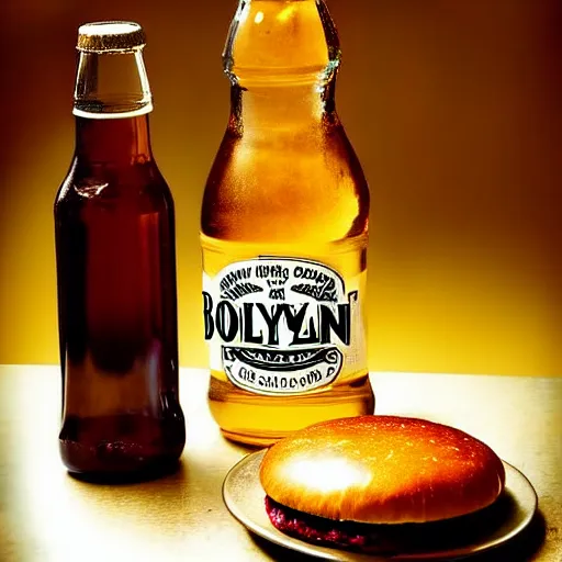 Image similar to studio photograph bottle boylan soda and a hamburger