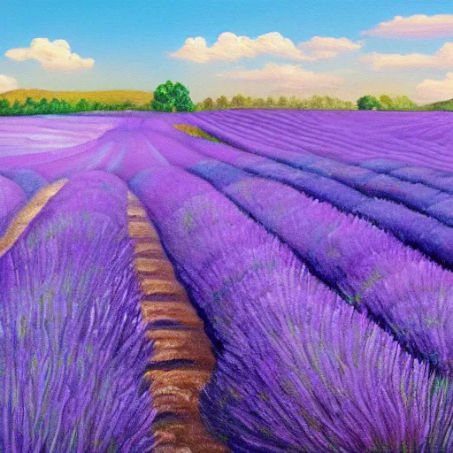 Image similar to painting of lavender field, highly detailed