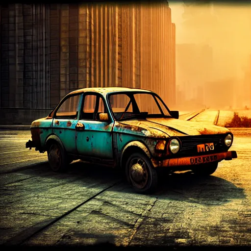 Prompt: an wreck car Lada 1300, cinematic color grading , unreal engine, hyperrealistic, dynamic lighting, highly detailed, studio light