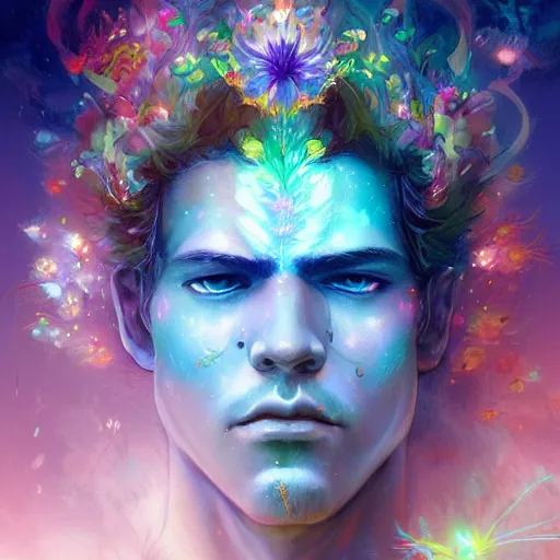 Image similar to a metaphysical flower king, mystical cosmic messenger, 4 k digital illustration by artgerm, wlop, james jean, andrei riabovitchev, marc simonetti, yoshitaka amano, artstation, cgsociety