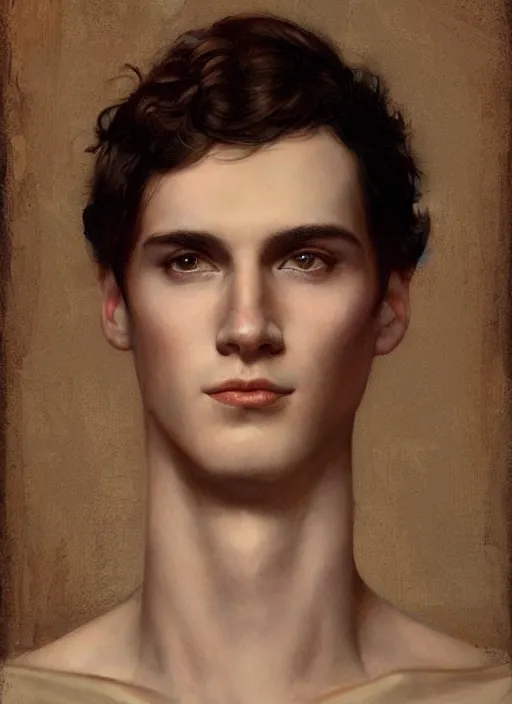 Image similar to a portrait of a content young man with short brown hair, art by manuel sanjulian and tom bagshaw
