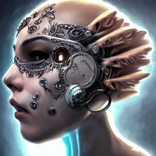 Image similar to Very very very very highly detailed epic photo of face with venetian mask, intricate, dystopian, sci-fi, extremely detailed, digital painting, artstation, concept art, smooth, sharp focus, illustration, intimidating lighting, incredible art by Artgerm and Brom