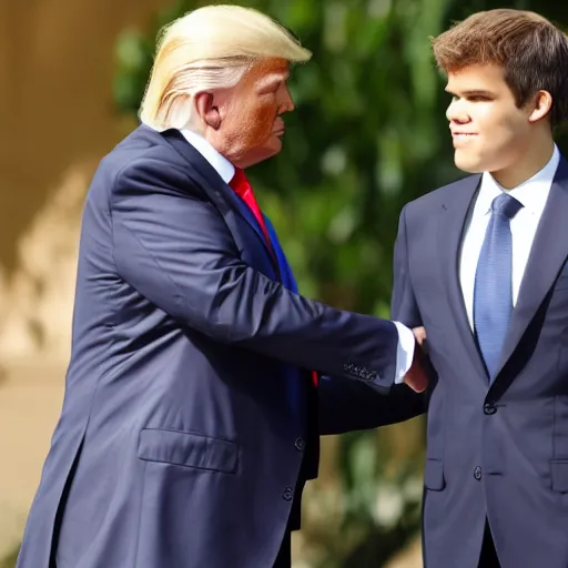 Image similar to donald trump and magnus carlsen shaking hands