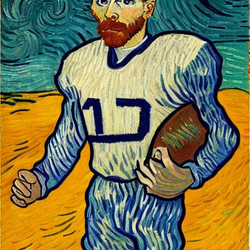 Image similar to A van Gogh style painting of an American football player