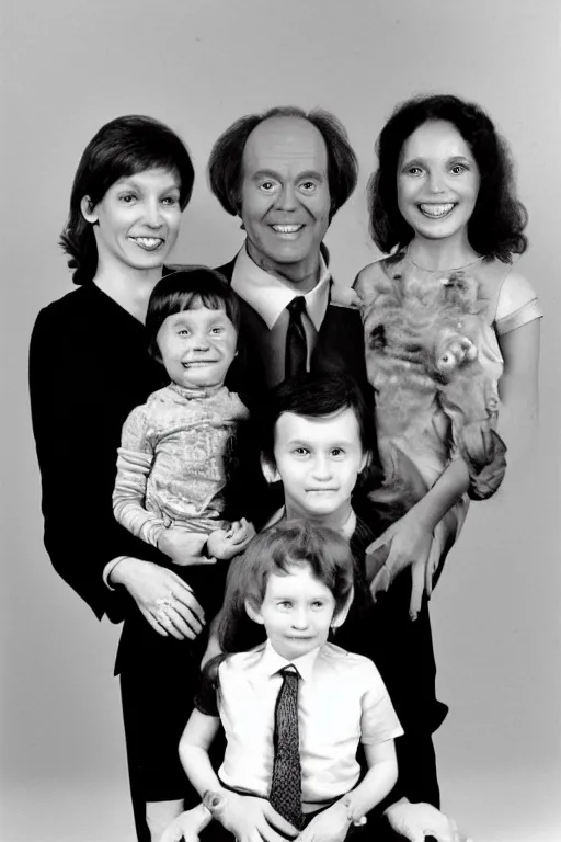 Image similar to alien family photo, 1 9 8 0 s, olan mills studio, color