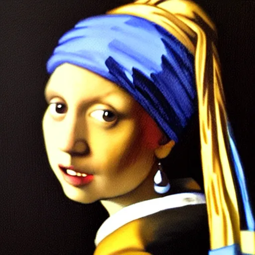 Image similar to an oil painting of orange cat with a pearl earring by jan vermeer, headshot, 8 k