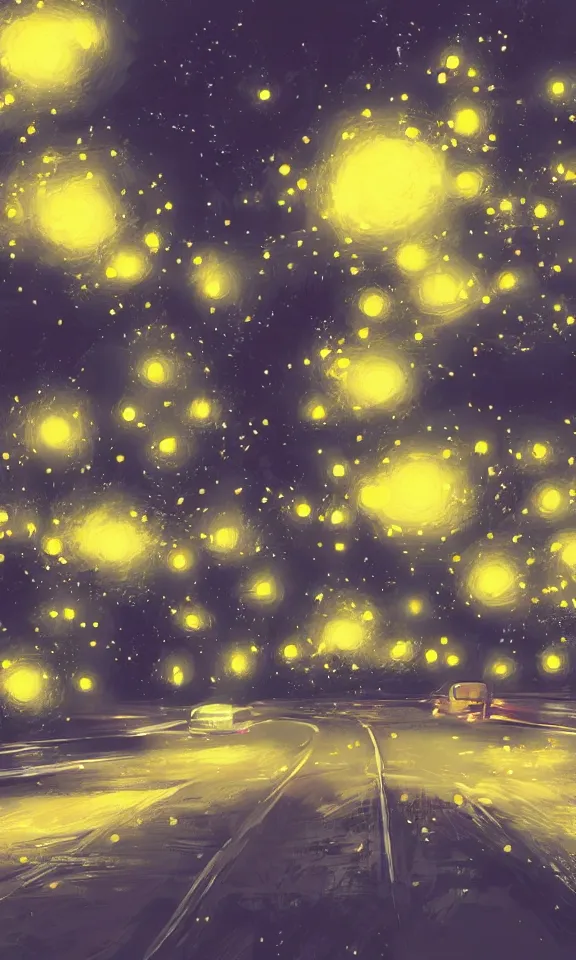 Prompt: close up of a roadside at night, anime style