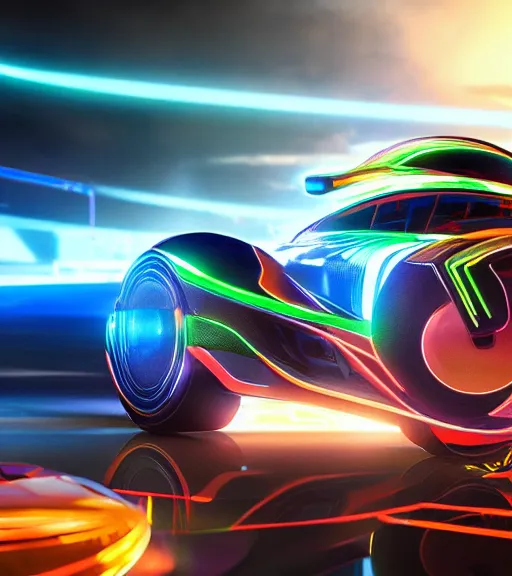 Image similar to psychedelic tron legacy lightcycle race, hyper realistic, ambient lighting, concept art, intricate, hyper detailed, smooth, dynamic volumetric lighting, octane, raytrace, cinematic, high quality, high resolution, 4 k, cgsociety, rutkowski, gurney