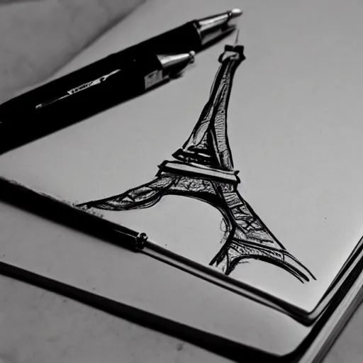 Image similar to the eiffel tower sketched on a notebook
