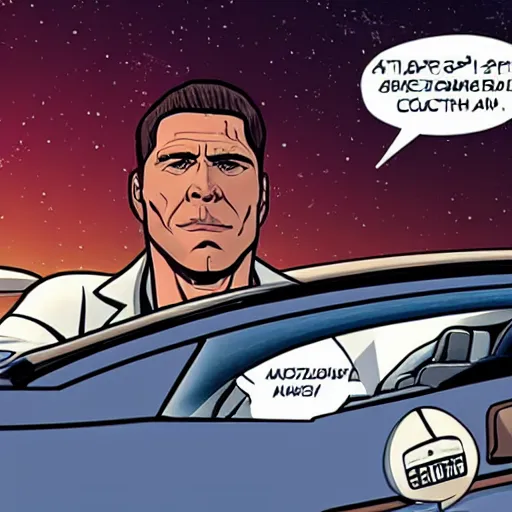 Image similar to archer from archer in space driving a cadillac