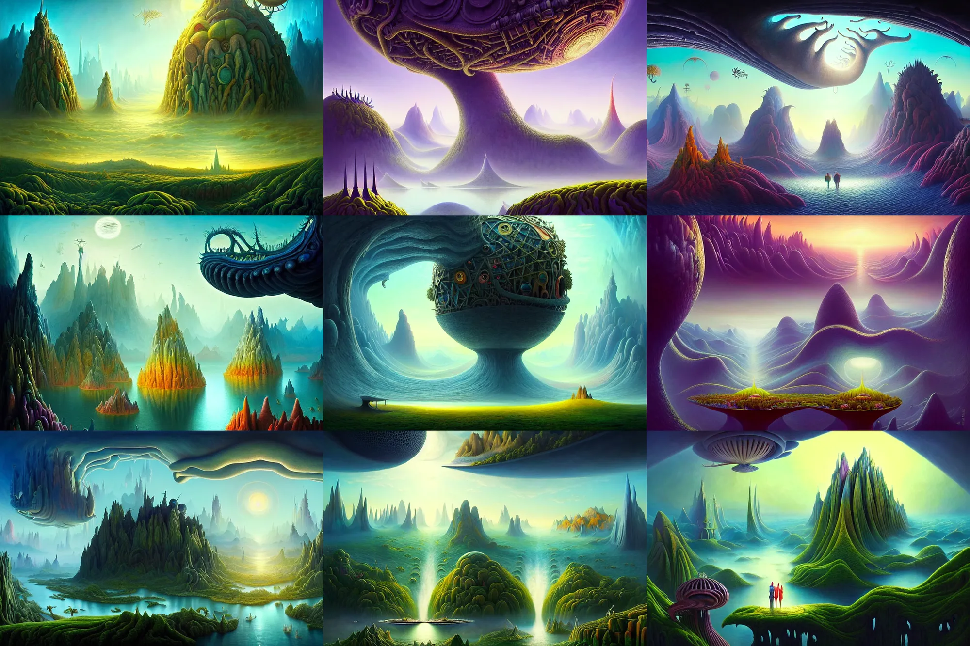 Prompt: a beautiful epic stunning amazing and insanely detailed matte painting of alien dream worlds with surreal architecture designed by Heironymous Bosch, mega structures inspired by Heironymous Bosch's Garden of Earthly Delights, vast surreal landscape and horizon by Asher Durand and Ross Tran and Cyril Rolando and Filip Hodas, rich pastel color palette, masterpiece!!, grand!, imaginative!!!, whimsical!!, epic scale, intricate details, sense of awe, elite, fantasy realism, complex composition, 4k post processing