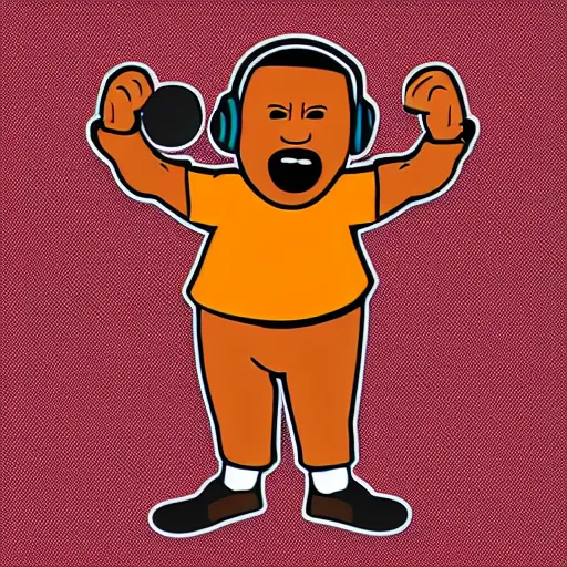 Image similar to svg sticker of a Dancing-Cleveland Brown, at a rave, spinning records, giant headphones rocking out, wearing headphones, huge speakers, dancing, rave, DJ, spinning records, digital art, amazing composition, rule-of-thirds, award-winning, trending on artstation, featured on deviantart