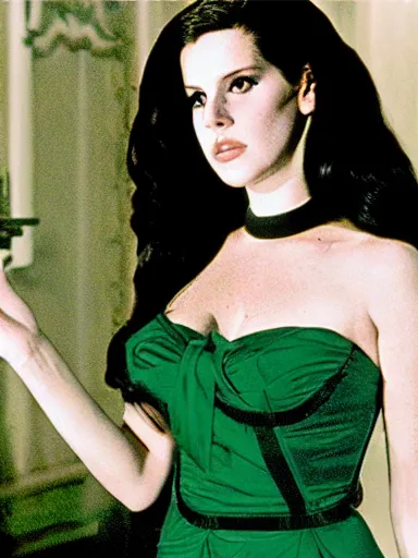 Prompt: technicolor film still of lana Del Rey in hammer horror