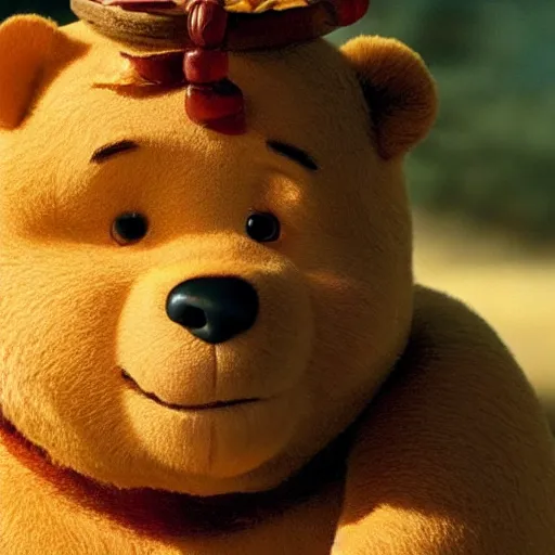 Image similar to A still of Keanu Reeves as Winnie the Pooh