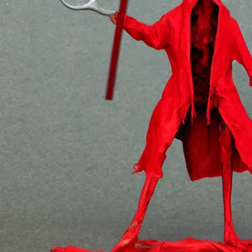 Image similar to an image of a 7 foot tall zombie lord in red robes holding a scythe