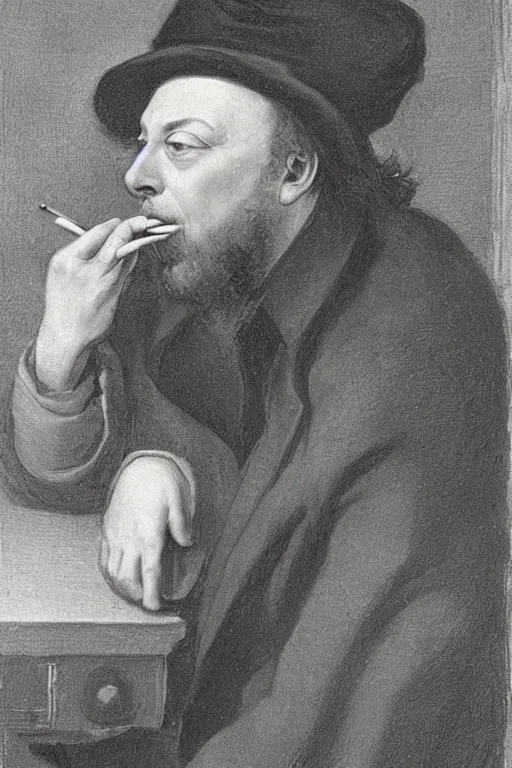 Prompt: Portrait of Christopher Hitchens smoking a cigarette by Raphael