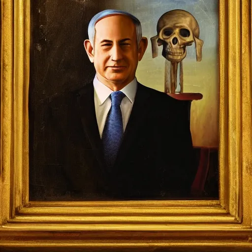 Image similar to ! dream portrait of benjamin netanyahu, vanitas. memento mori