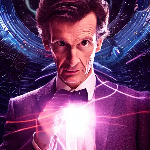 Image similar to a beautiful full body photograph of the doctor, time vortex in the background, detailed face, symmetrical face, extreme realism and detail, 8 k, completely framed, direct lighting, 3 5 mm photo, photorealistic, sharp focus