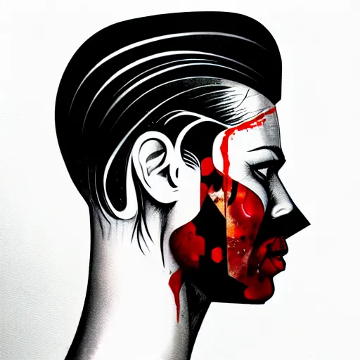 Image similar to a profile photo of a villain side profile with a diving oxygen mask with side profile blood in ocean intricate details by MARVEL comics and Sandra Chevrier-C