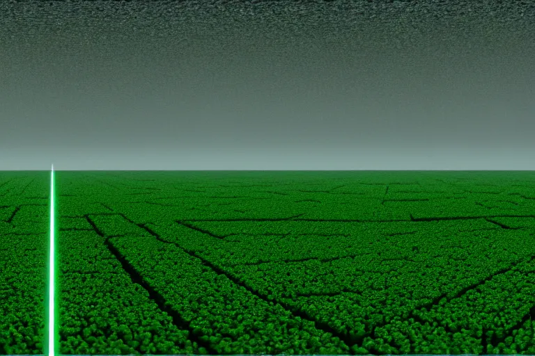 Prompt: an ultra realistic cinematic landscape of a serene vast landscape, green matrix code, detailed, deep focus, movie still, dramatic lighting, ray tracing, by werner herzog and ryoji ikeda