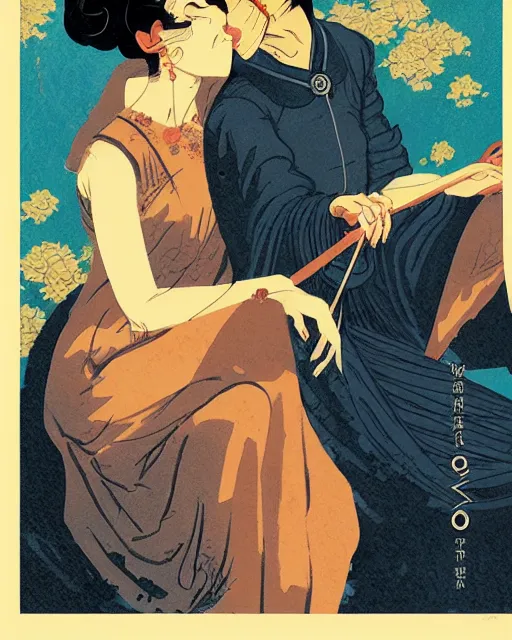 Image similar to the lovers tarot card, beautiful, cinematic, dramatic, super detailed and intricate, by koson ohara, by darwyn cooke, by greg rutkowski, by satoshi kon