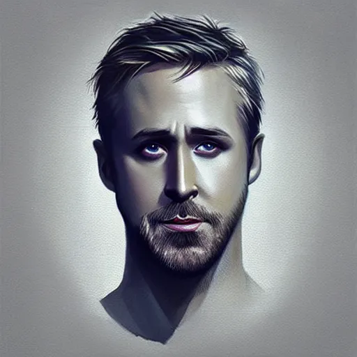 Image similar to “Portrait of Ryan Gosling by Greg Rutkowski, young, attractive, highly detailed portrait, scifi, digital painting, artstation, concept art, smooth, sharp foccus ilustration, Artstation HQ”