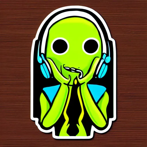 Image similar to Pop Wonder NFT - Alien Bog Friendly Monster Wearing Headphones, Sticker SVG Art