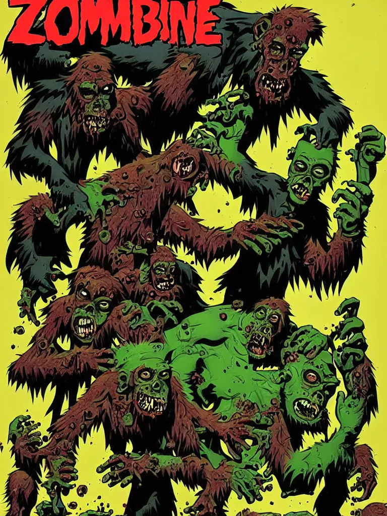 Prompt: zombie ape comic cover art by mike mignola,