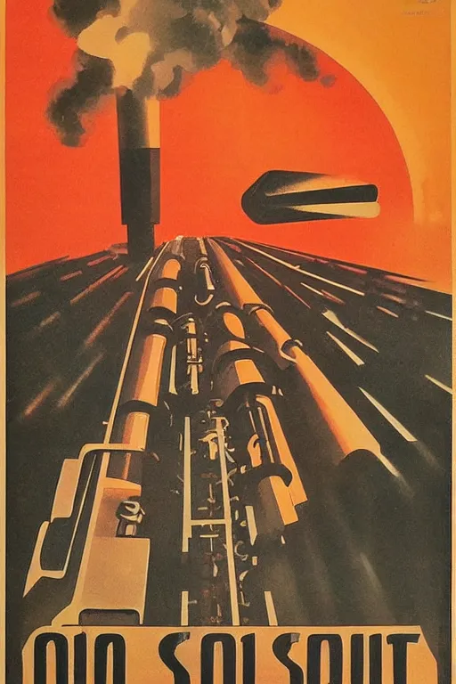 Prompt: soviet propaganda poster of a sound synthesizer in the sunset